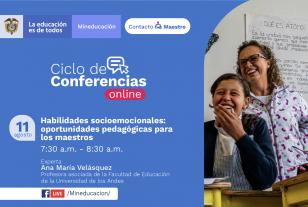 Ecard webinar habilidades socioemocionales fotografía de docente y estudiante sonriendo