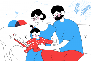 Padres acompañando a hijo en aprendizaje