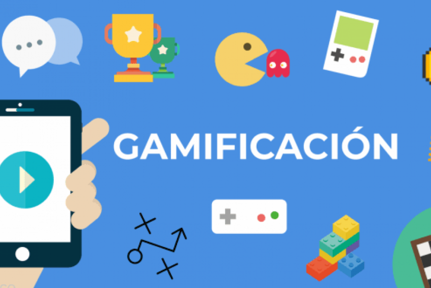 imagen en fondo azul de íconos de gamificación